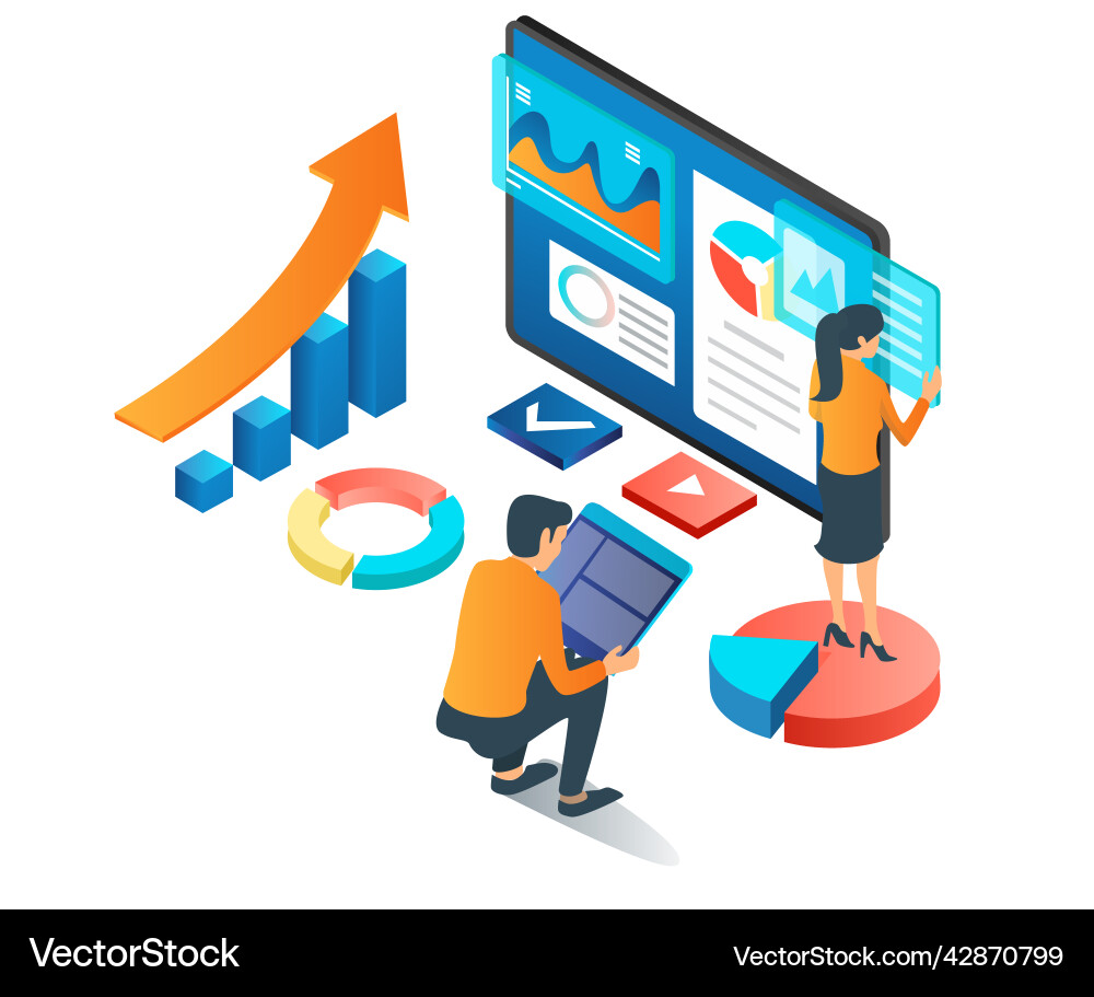 Creative team is compiling business data Creative team is compiling business data vector image
