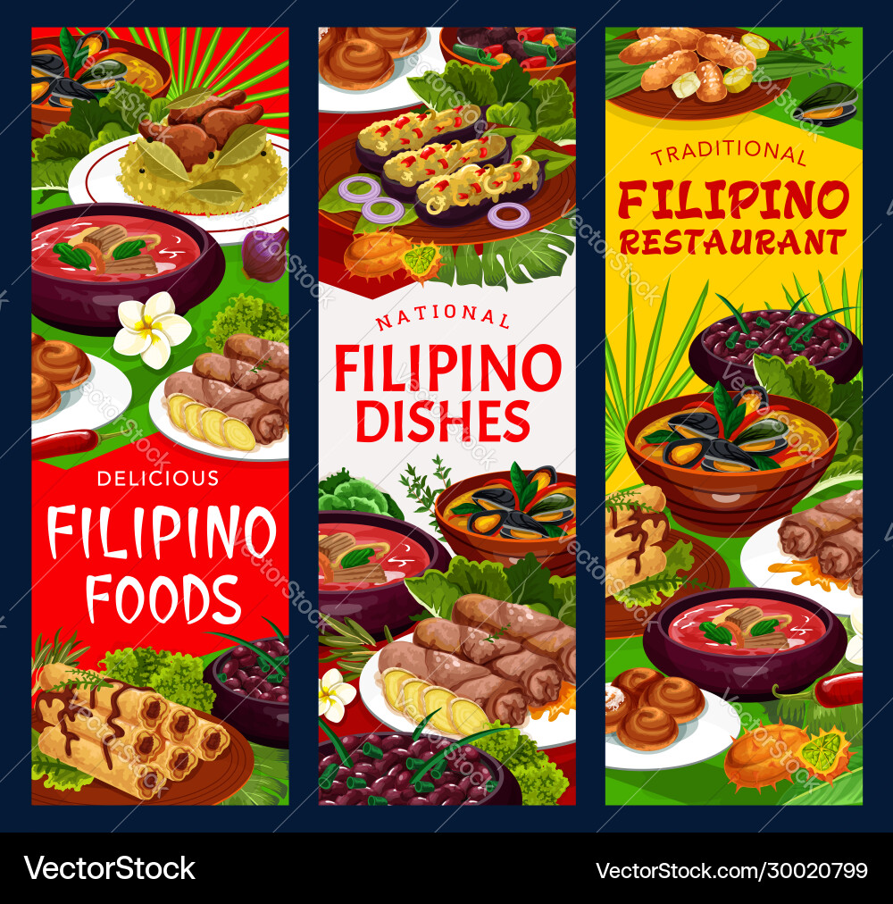 Filipino Food Banners - Traditional Dishes Vector Image