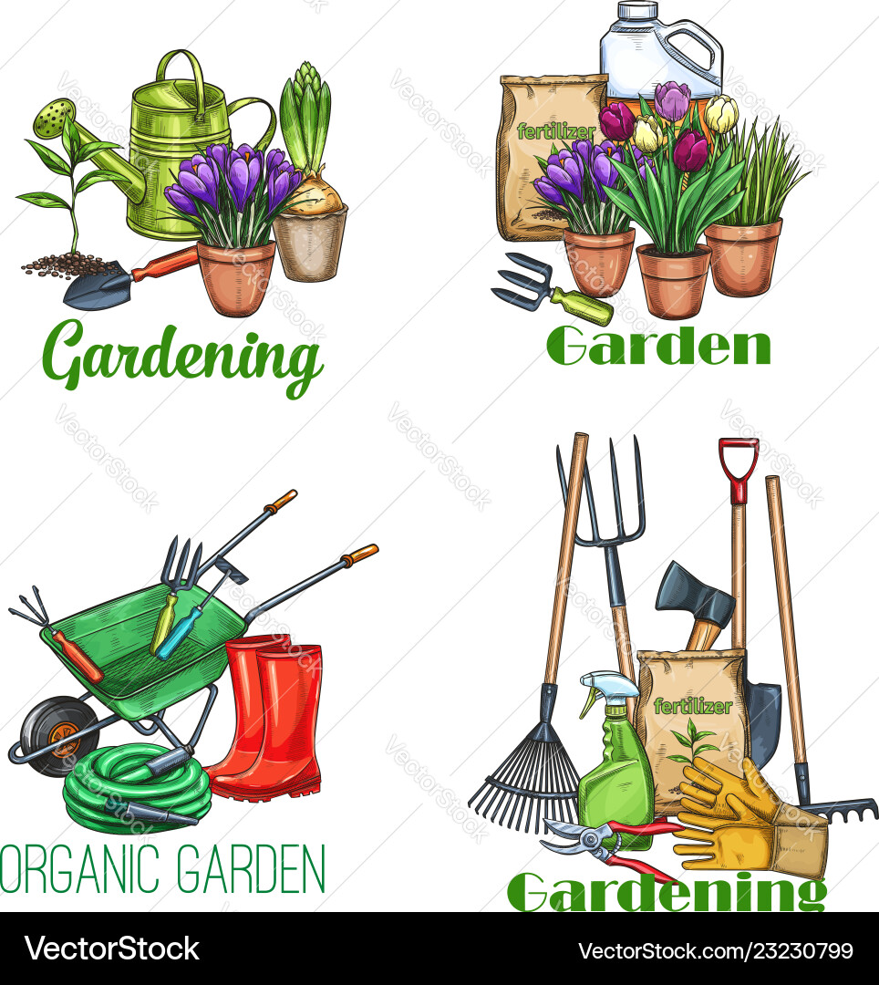 Gardening Sketch Banner Vektorbild