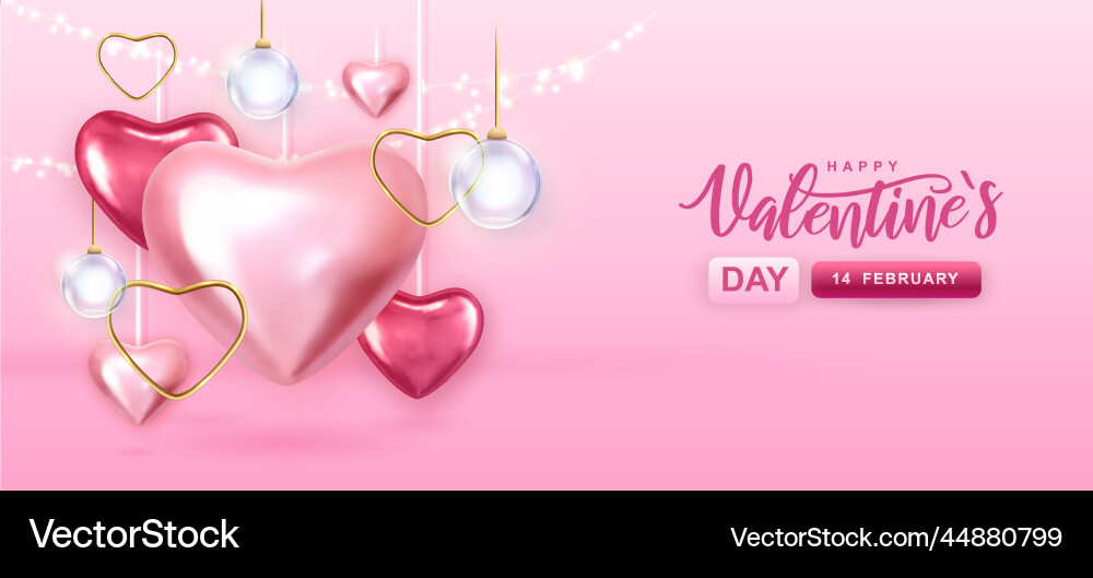 Happy valentines day poster with pink hearts Happy valentines day poster with pink hearts vector image