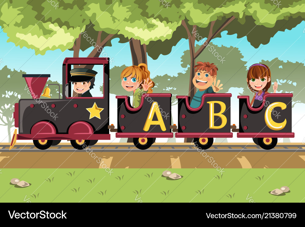 Kids riding alphabet train Royalty Free Vector Image
