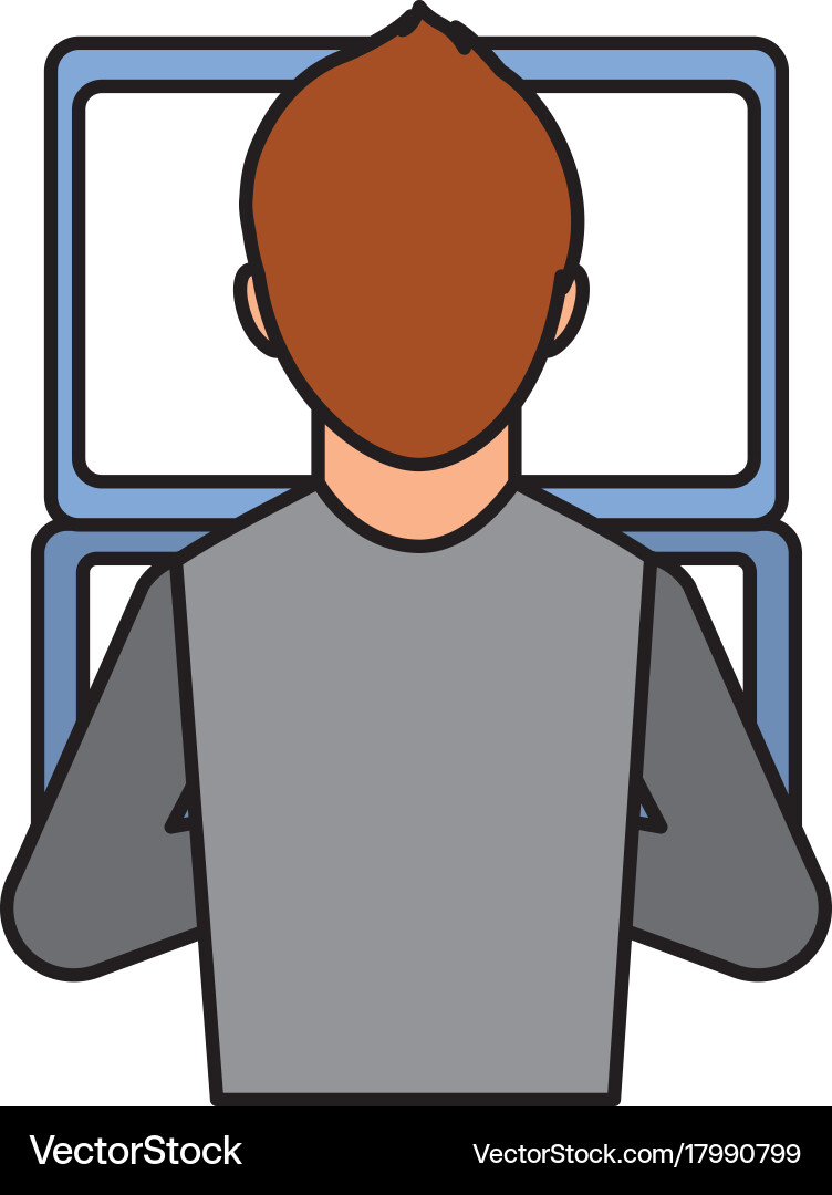 Man sitting back and working on the computer vector image