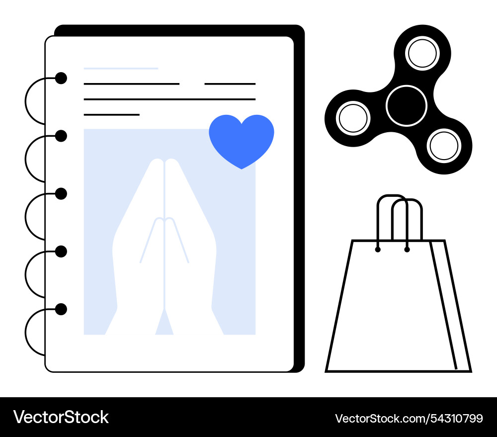Notebook with clasped hands and heart fidget Notebook with clasped hands and heart fidget vector image