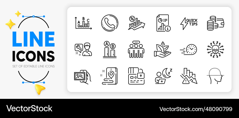 Quickstart guide deflation and card line icons Quickstart guide deflation and card line icons vector image