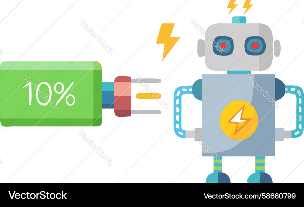 Robot with charging indicator and performance Vector Image