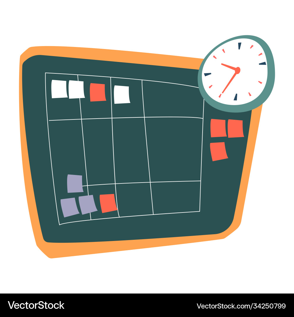 Schedule board with tasks appointments and clock Schedule board with tasks appointments and clock vector image