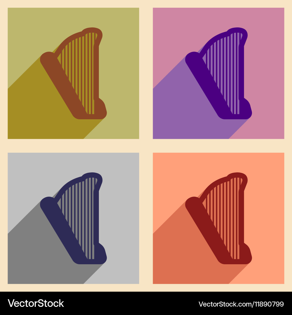 Set of flat web icons with long shadow harp vector image