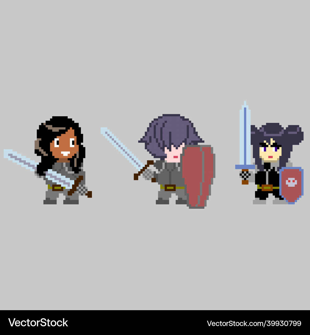 Set of pixel characters in art style Set of pixel characters in art style vector image