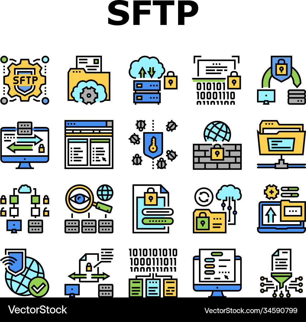 Ssh sftp file transfer protocol icons set Ssh sftp file transfer protocol icons set vector image