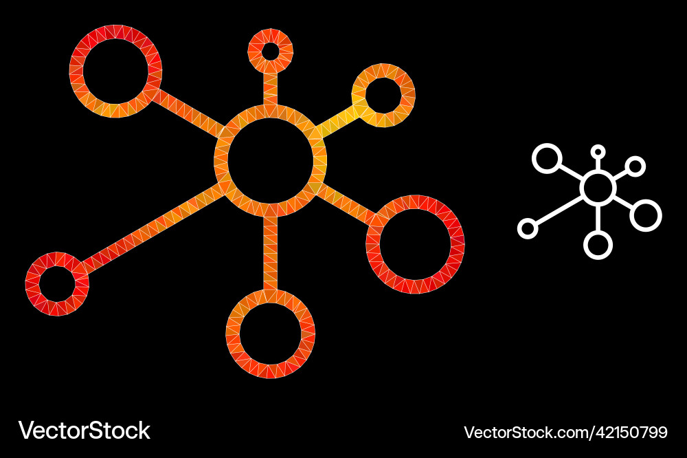 Triangle filled link nodes icon with flame Triangle filled link nodes icon with flame vector image