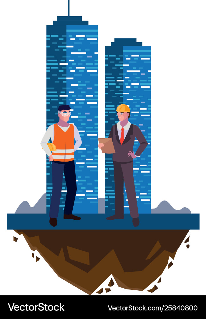 Builder constructor with engineer and building Builder constructor with engineer and building Vector Image