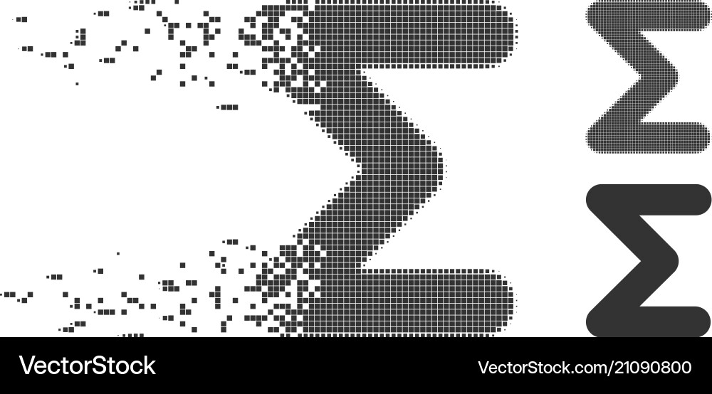 Damaged pixel halftone sum icon Damaged pixel halftone sum icon vector image