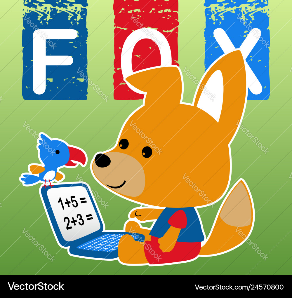 Fox and Bird Studying with a Notebook vector image