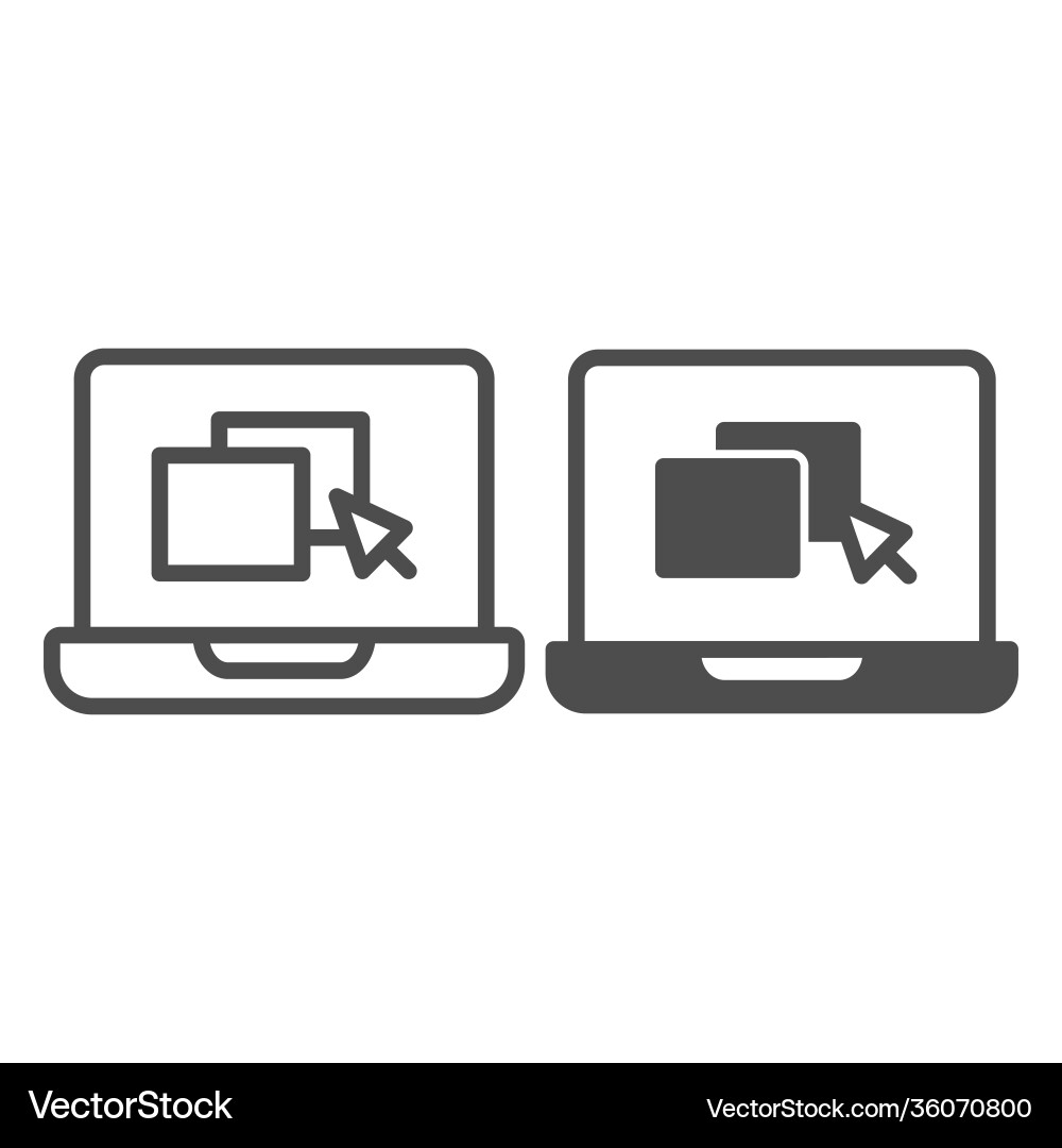 Laptop with windows and pointer line solid Laptop with windows and pointer line solid vector image