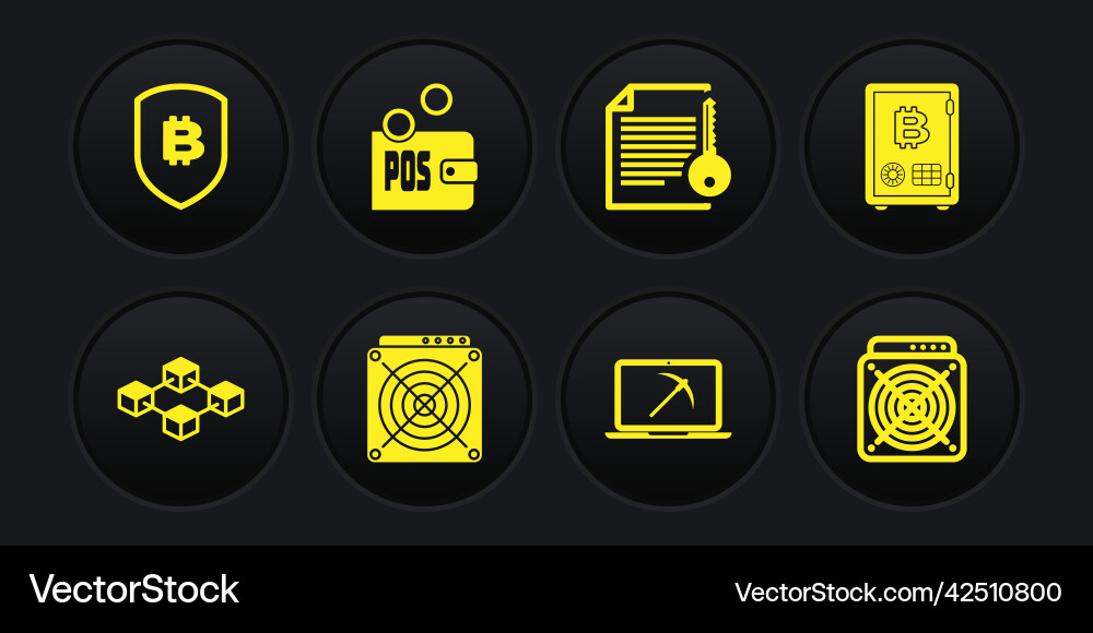 Set blockchain technology proof of stake asic Set blockchain technology proof of stake asic vector image