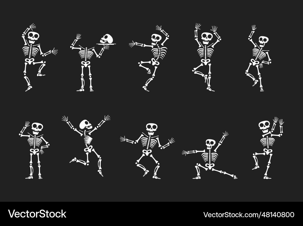 Skeletons dancing with different positions flat Skeletons dancing with different positions flat vector image