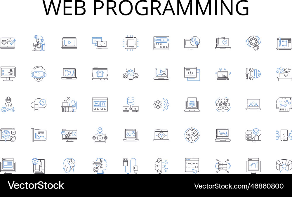Web programming line icons collection welcome Web programming line icons collection welcome vector image