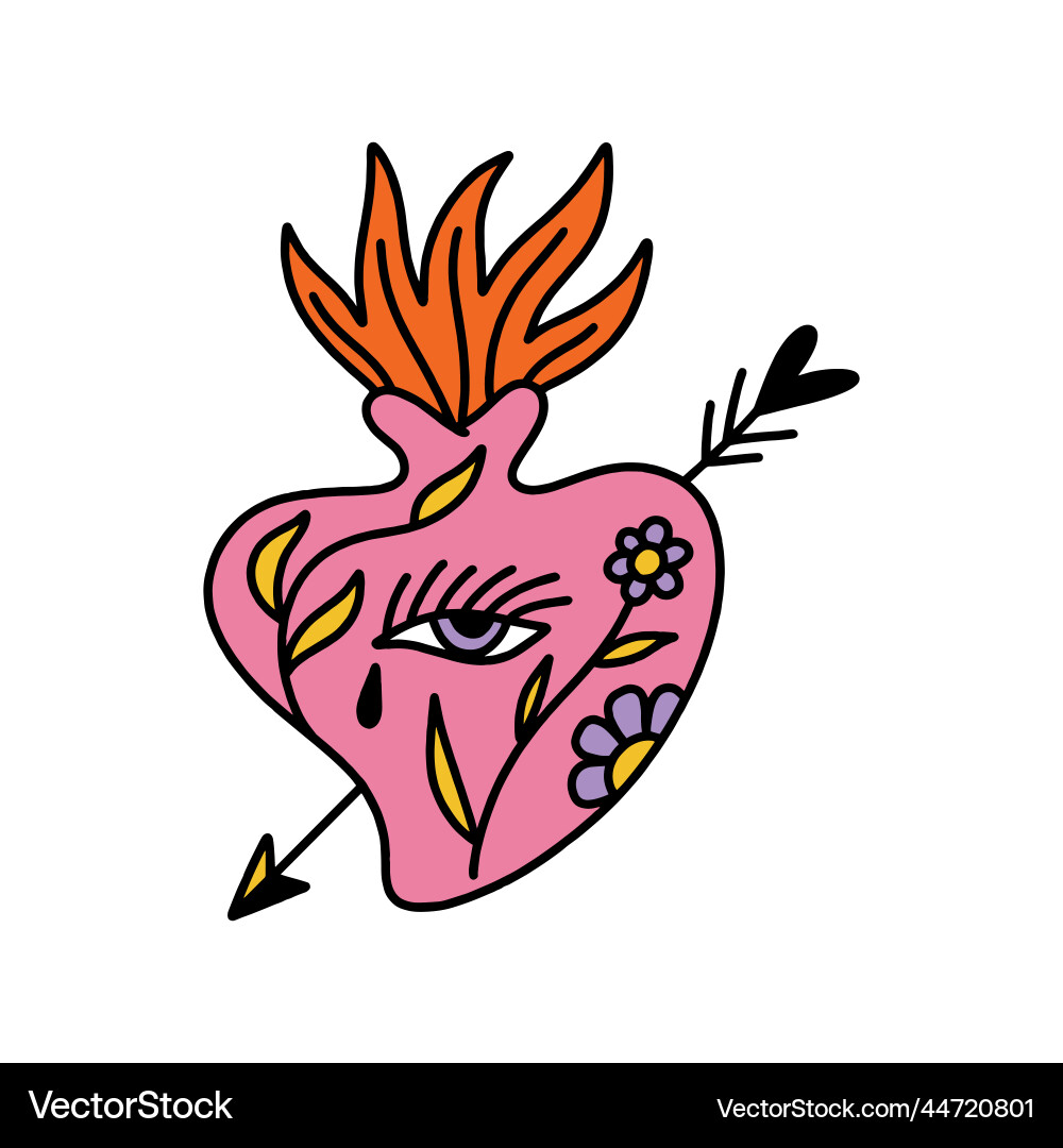 Burning Sacred Heart - Psychedelic Valentine Vector Image