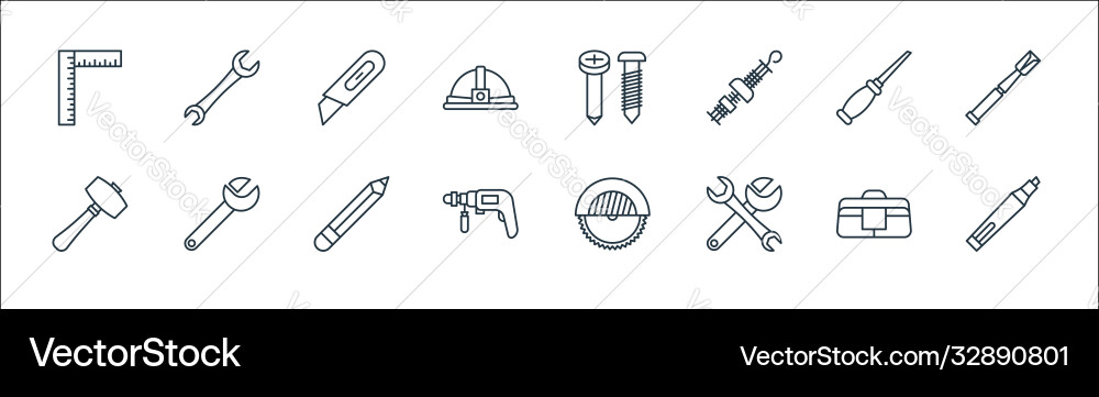 Carpentry line icons linear set quality Carpentry line icons linear set quality vector image