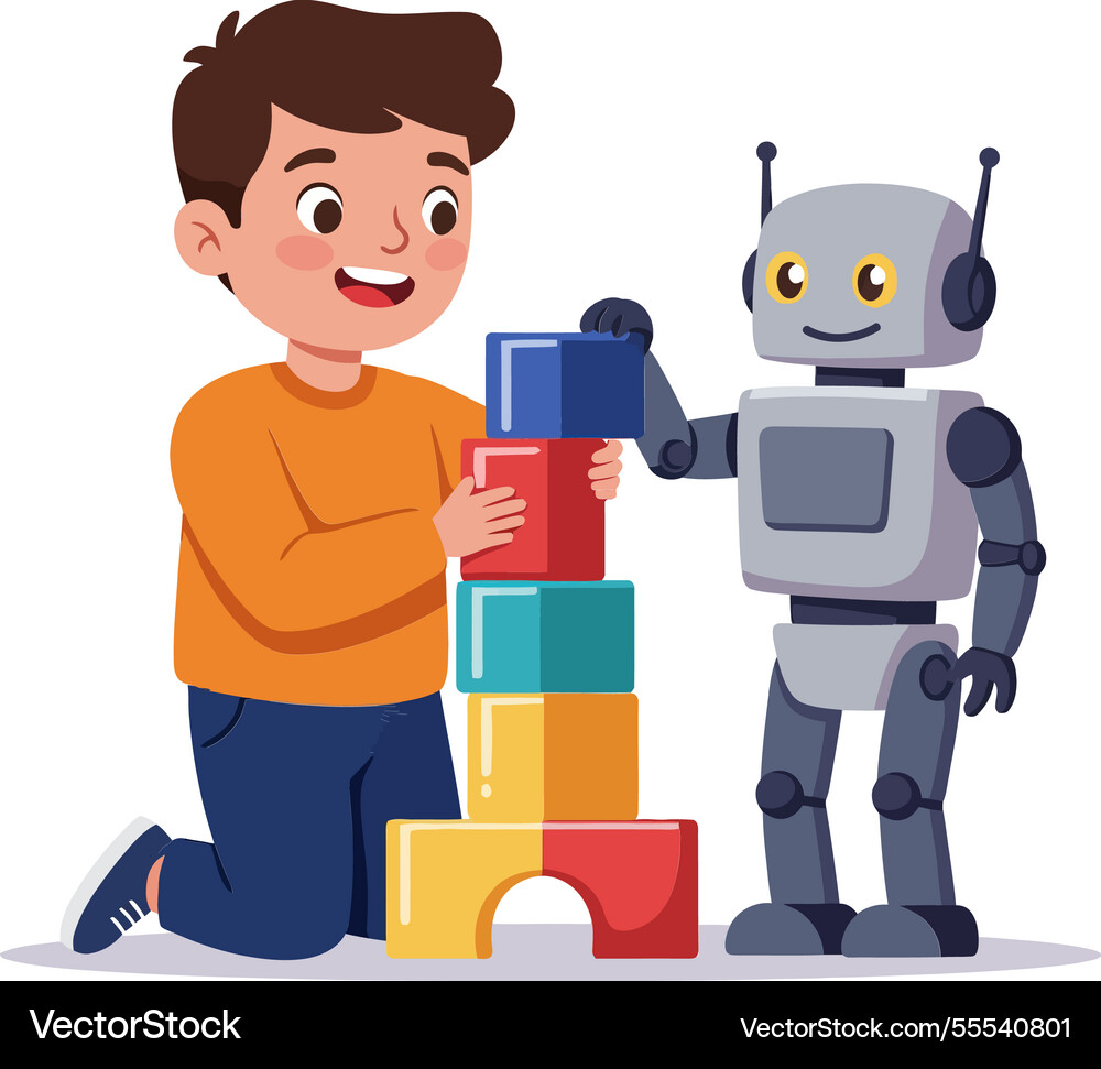 Child playing with colorful blocks alongside Child playing with colorful blocks alongside Vector Image