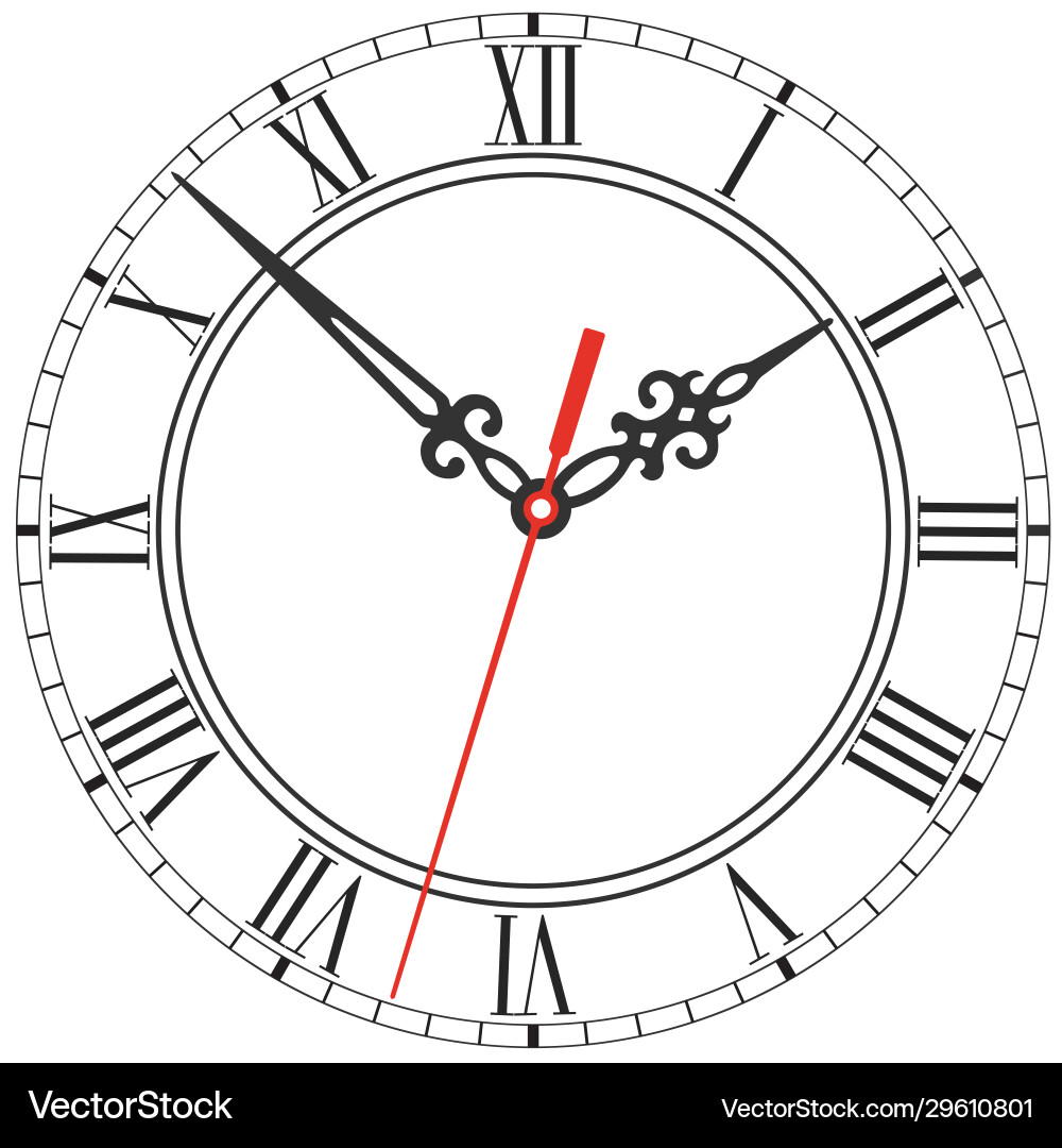 Elegant clock face with roman numerals figured Vector Image