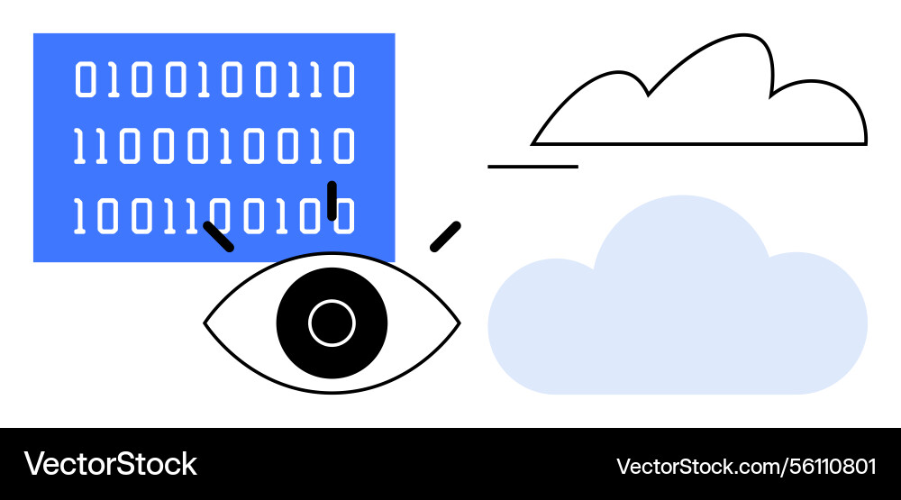 Eye observing binary code and cloud elements Eye observing binary code and cloud elements Vector Image