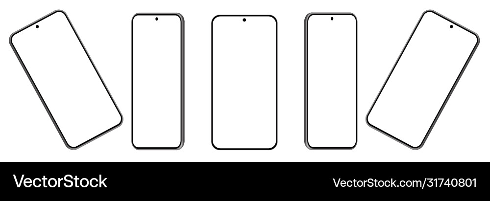 Five 3d smartphone mockups in different angles Vector Image