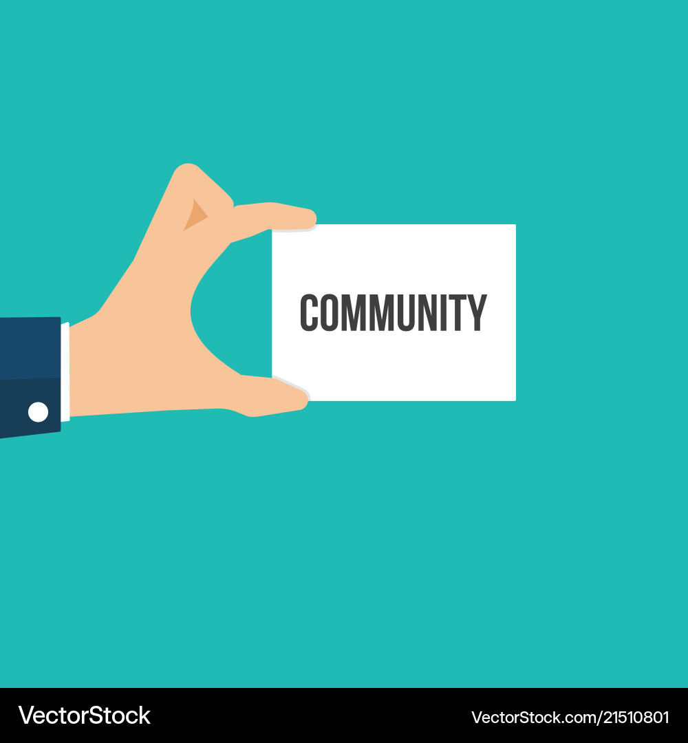 Man showing paper community text Man showing paper community text Vector Image