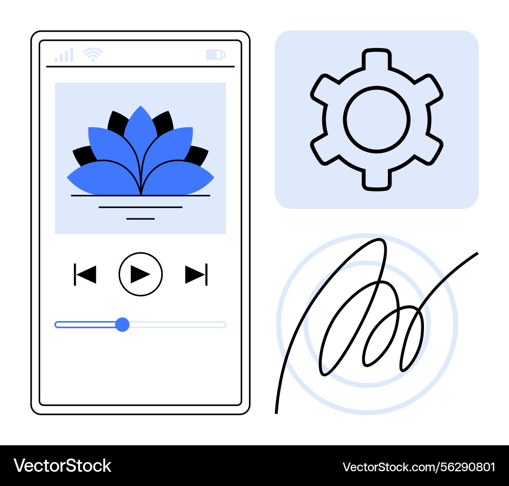 Minimalist mobile app interface with media player Minimalist mobile app interface with media player vector image