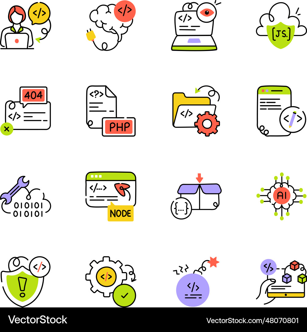 Modern web coding hand drawn icons vector image