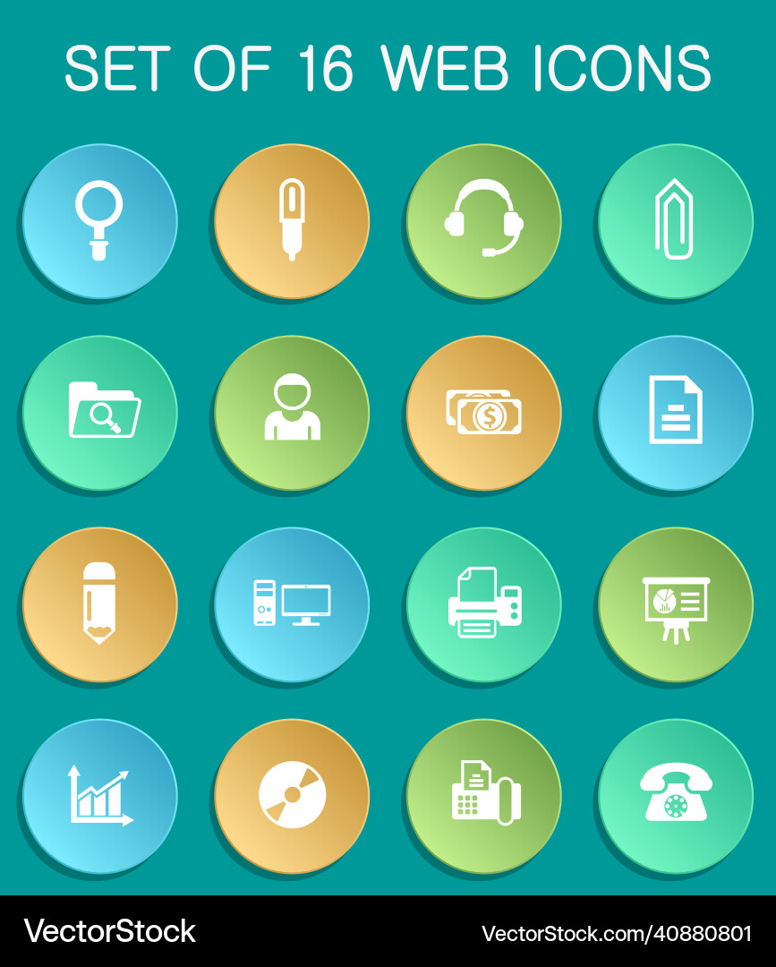 Office web icons on colorful round vector image