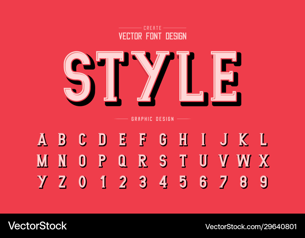 Shadow font and alphabet writing style typeface Shadow font and alphabet writing style typeface vector image