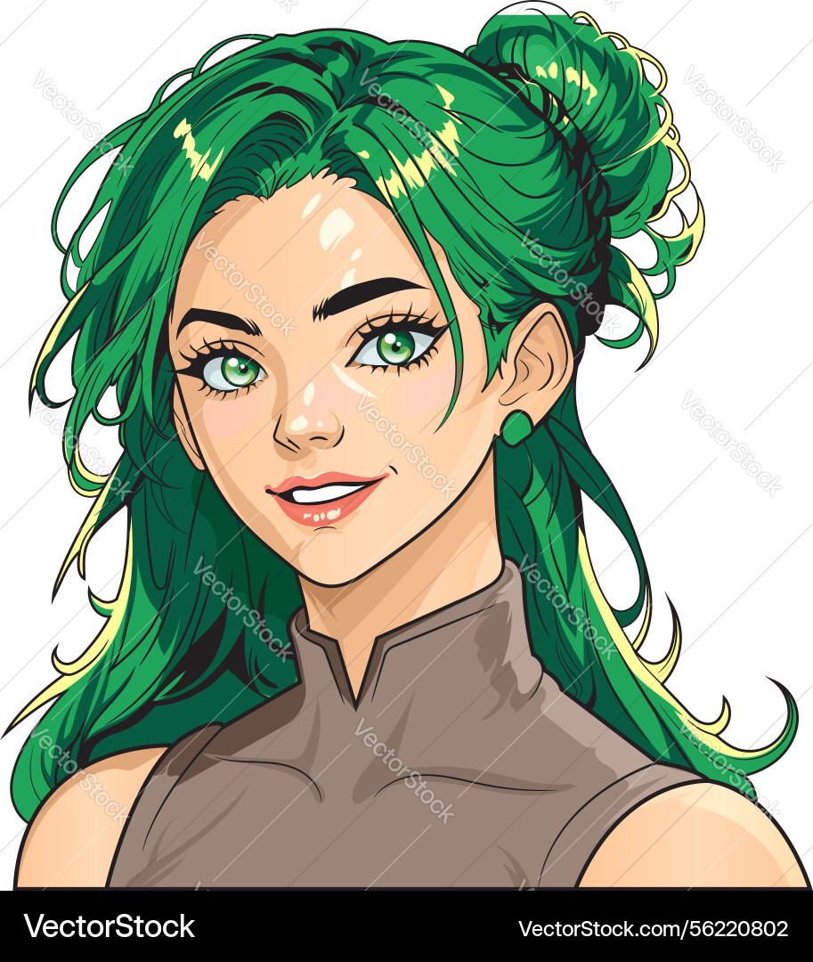 Anime girl green head Royalty Free Vector Image