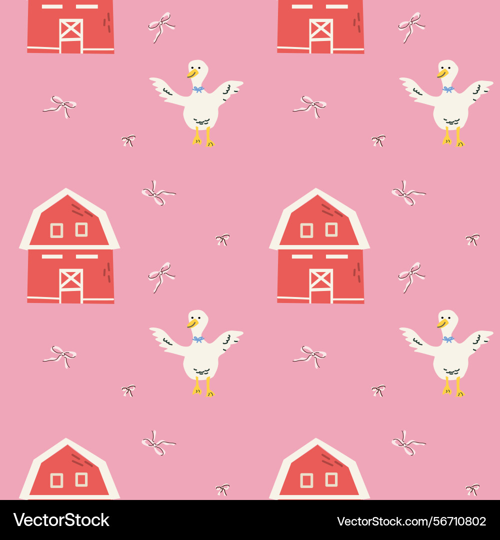 Charming rustic pattern with barns and geese Vector Image