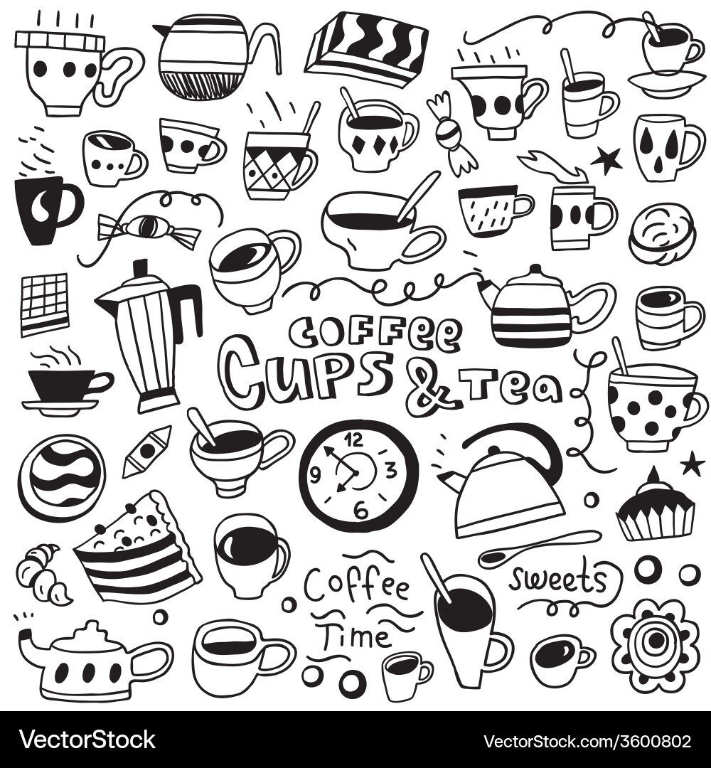Coffee cups doodles Royalty Free Vector Image - VectorStock