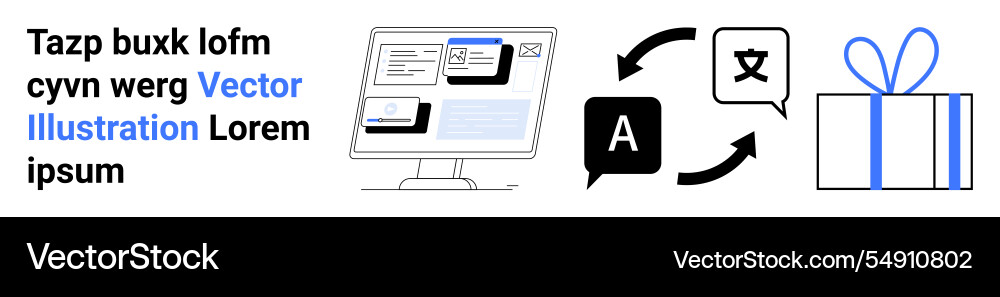 Computer screen with multilingual content Vector Image