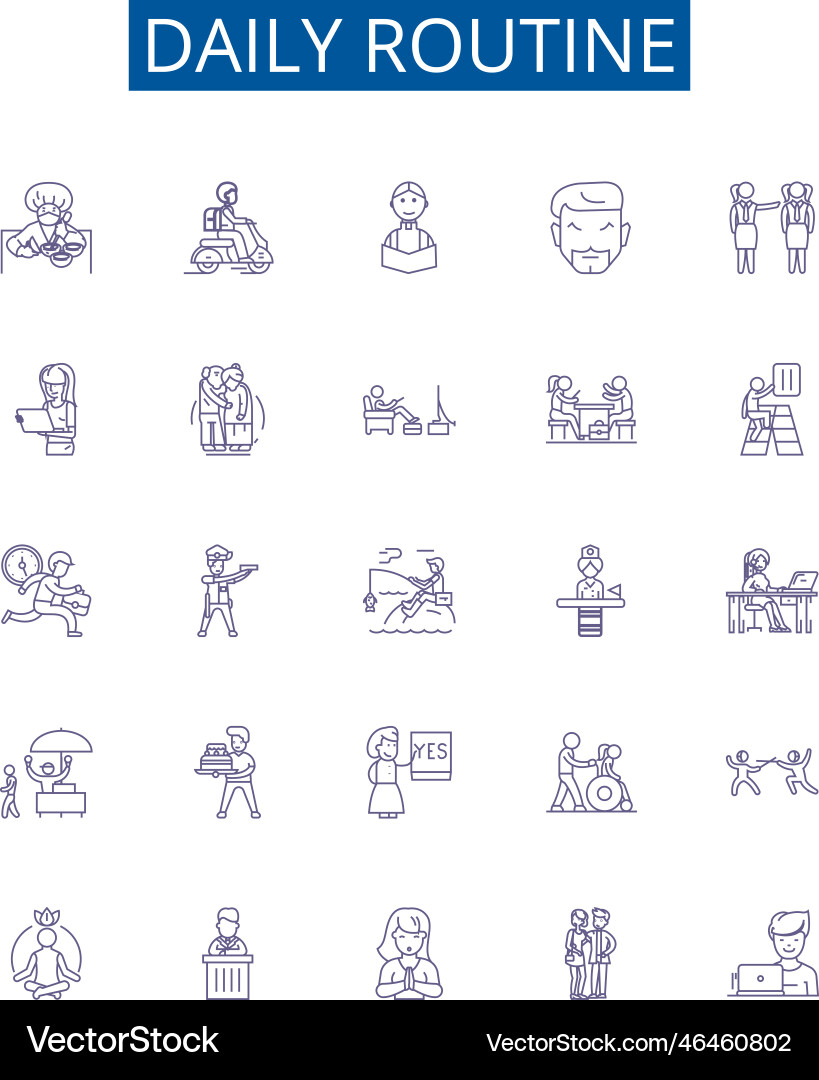 Daily routine line icons signs set design Vector Image