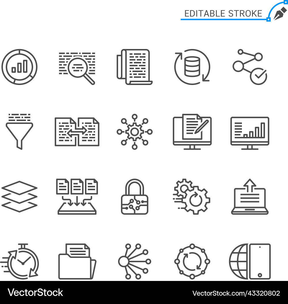 Data Processing Line Icons - Editable Stroke vector image