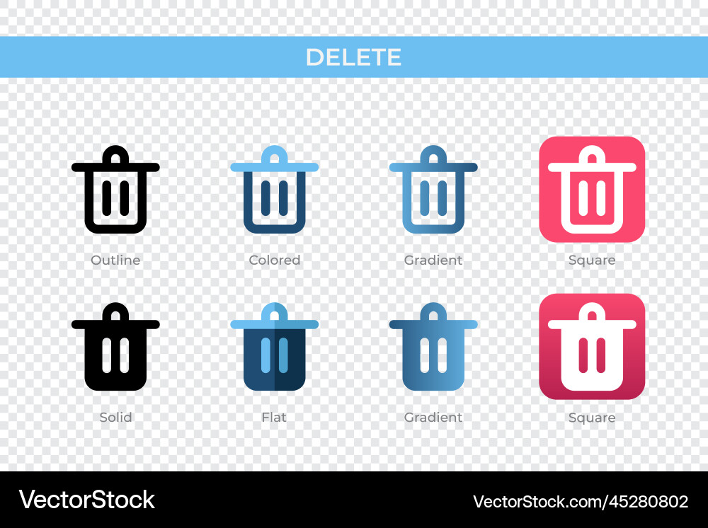 Delete icon in different style icons Delete icon in different style icons vector image
