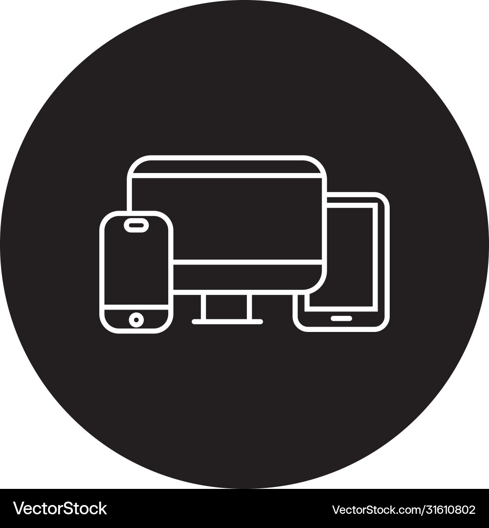 Desktop and smartphone with tablet block line Vector Image