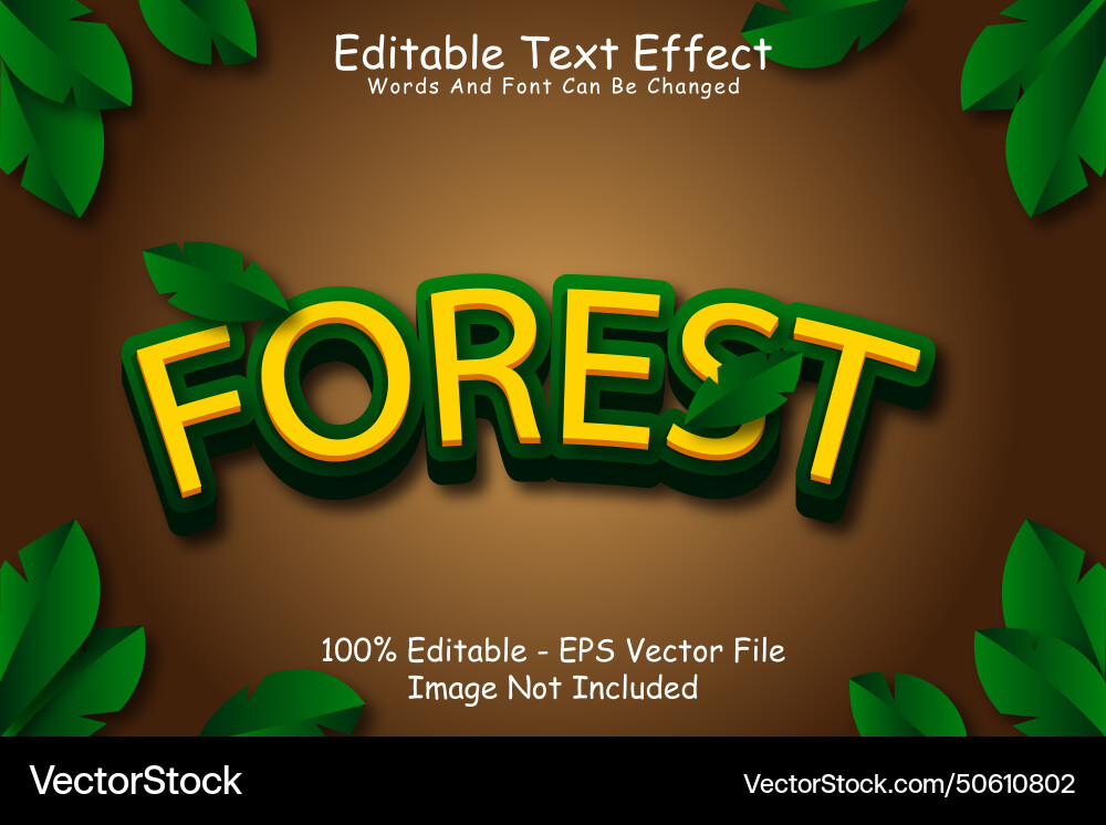Forest editable text effect 3 dimension emboss Vector Image