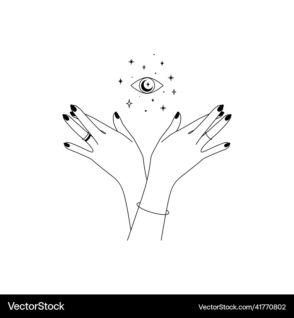 Magic hands with eye in simple line art style vector image