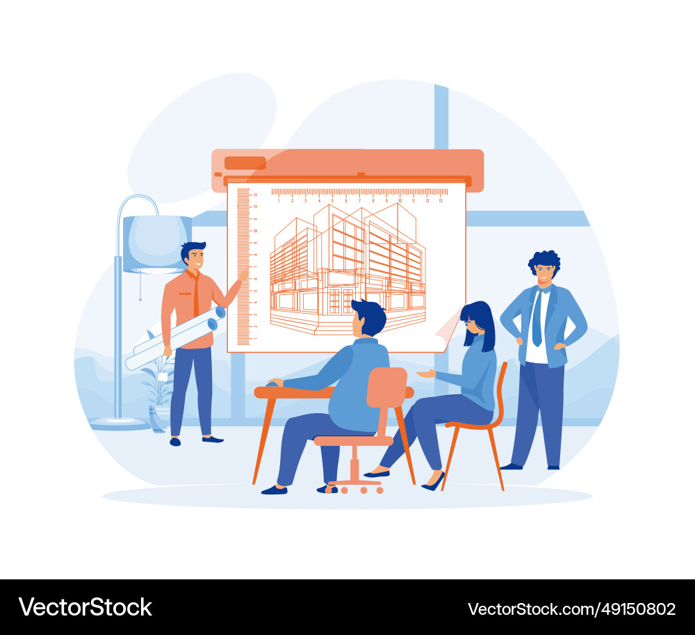 Man architect showing drawing building on board Man architect showing drawing building on board vector image