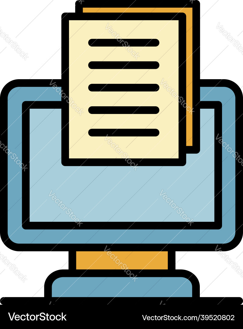 Monitor and document icon color outline Monitor and document icon color outline Vector Image