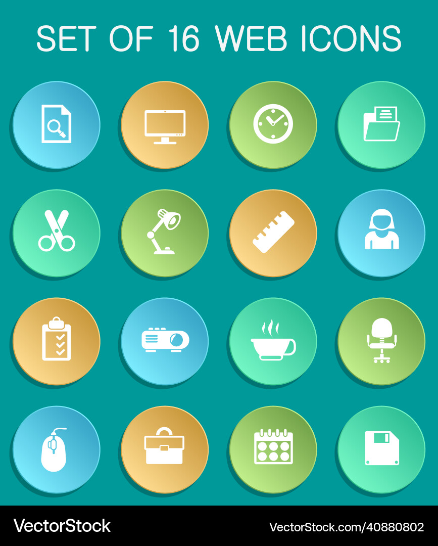 Office web icons on colorful round vector image