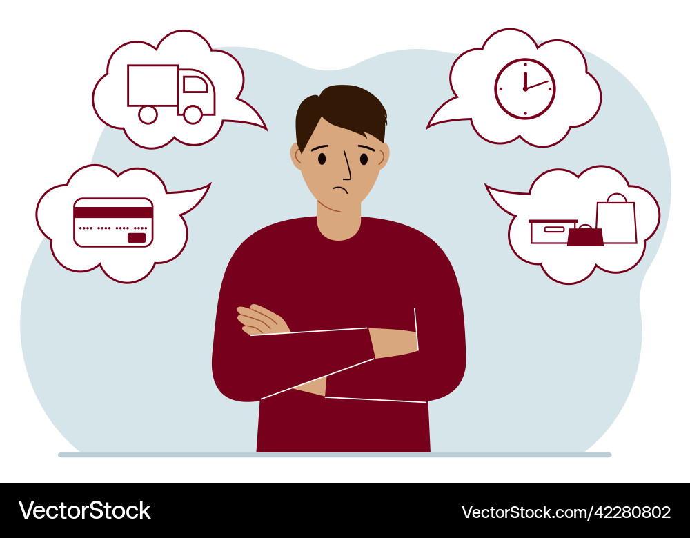 Ordering and delivery process concepts sad man Ordering and delivery process concepts sad man vector image