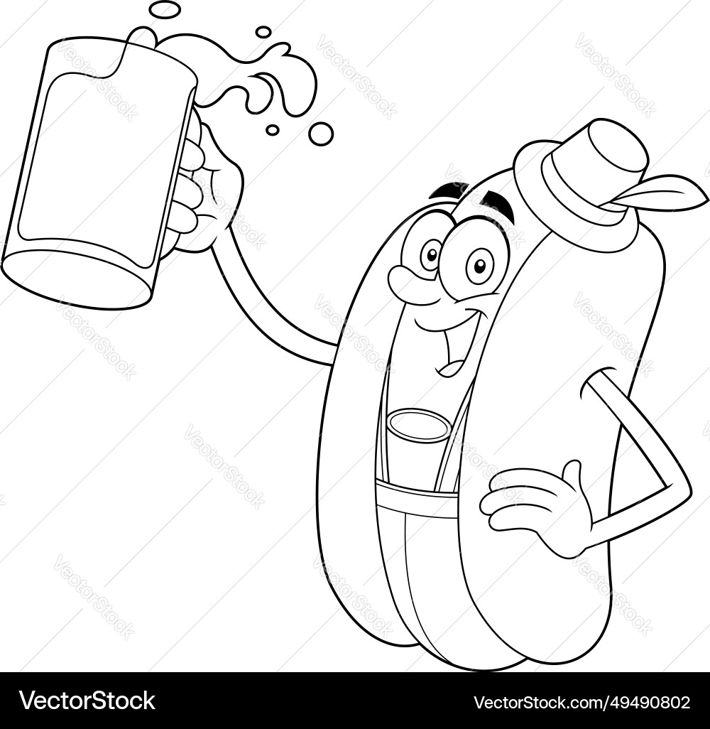 Outlineed happy hotdog Cartoon Charakter Outlineed happy hotdog Cartoon Charakter vektorbild