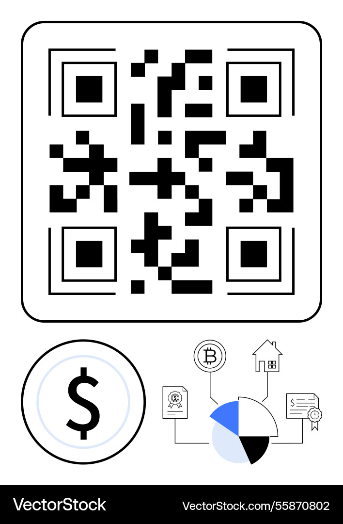 Qr code with digital currency icon and financial Qr code with digital currency icon and financial vector image