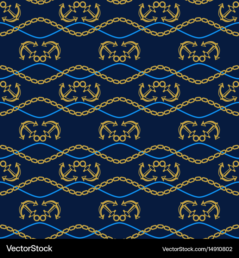 Seamless pattern with anchors chains and waves vector image