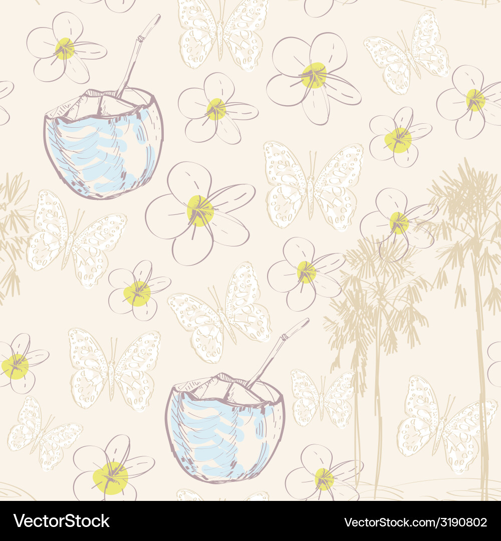 Seamless pattern with coconut nut palm trees vector image